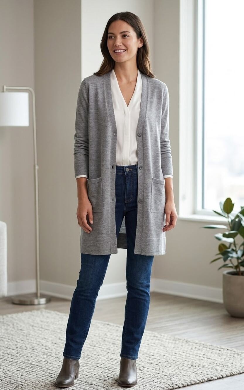 Pendleton 100% Merino Wool Cardigan Sweater Womens M Gray Longline DusterPockets
